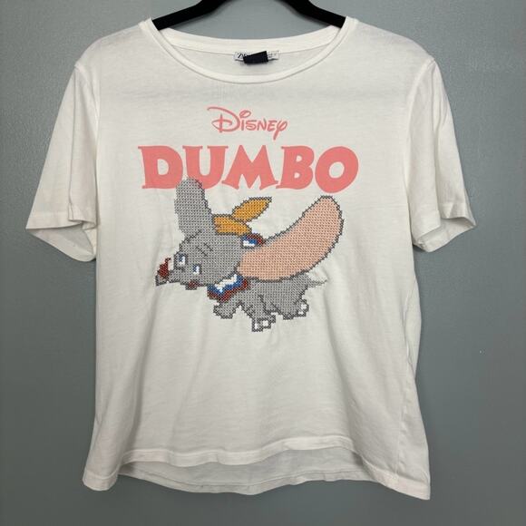 Zara x Disney Dumbo Cross-Stitch Graphic Tee Short Sleeve Shirt Women’s Large - Picture 1 of 6